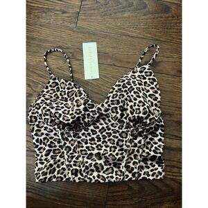 Thirty Thirty Cheetah Print Satin Cami Corset Crop Top Sz S Bralette Bustier